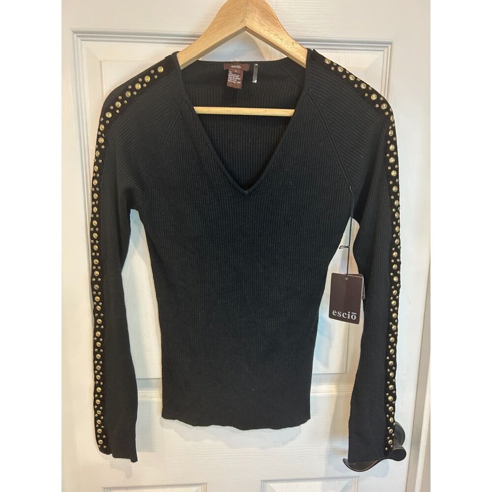 escio Black Sweater With Metal Details Size L New With Tags